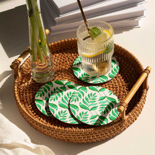 Posavasos Redondo De Papel Ramas acuarelas simples - verde