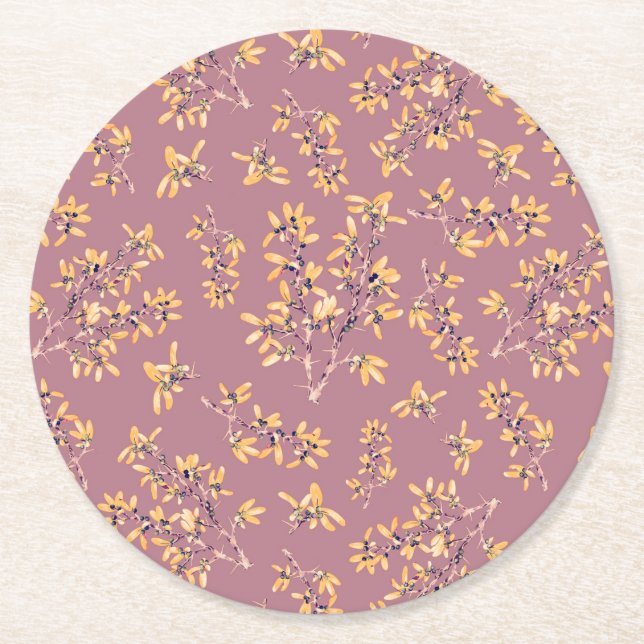 Posavasos Redondo De Papel Ramas de espinas negras amarillas (Anverso)