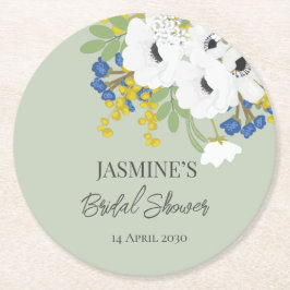 Posavasos Redondo De Papel Ramo Floral de Primavera Blanco para Despedida de 