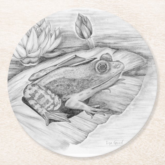 Posavasos Redondo De Papel rana en Lily Pad (Anverso)