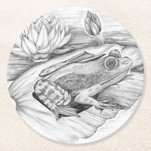 Posavasos Redondo De Papel Rana en Lily Pad (Anverso)