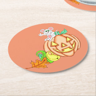 Posavasos Redondo De Papel Ratón Halloween Y Calabaza