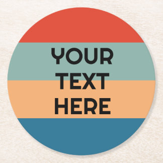 Posavasos Redondo De Papel Rayas de color retro con aspecto vintage y texto