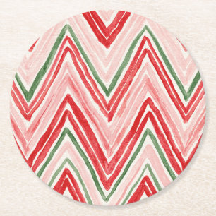 Posavasos Redondo De Papel Rayas Zigzag Verde Rojo Rosa
