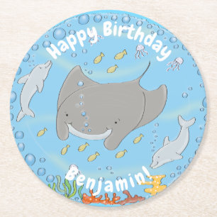 Posavasos Redondo De Papel Rayo de manta y burbujas ilustracion personalizado