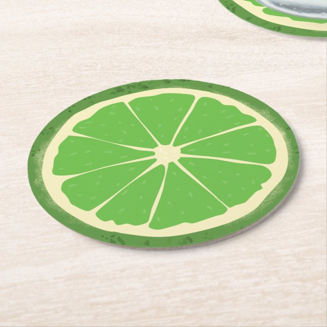Posavasos Redondo De Papel Rebanada de cítricos de cal verde     (En perspectiva)