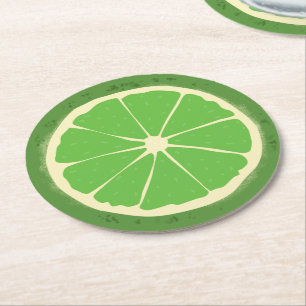 Posavasos Redondo De Papel Rebanada de fruta cítrica de lima verde