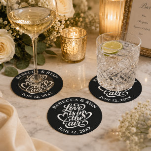 Posavasos Redondo De Papel Recepción de Boda Love is in the Air