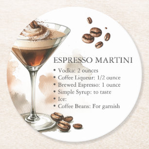 Posavasos Redondo De Papel Receta de Martini de Espresso