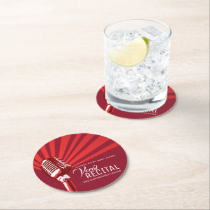 Posavasos Redondo De Papel Recital vocal de música clásica con micrófono rojo