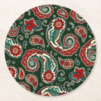 Posavasos Redondo De Papel Red and Green Paisley Paper Coaster