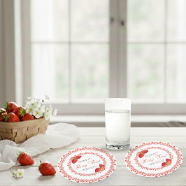 Posavasos Redondo De Papel Red Lace Berry First Birthday