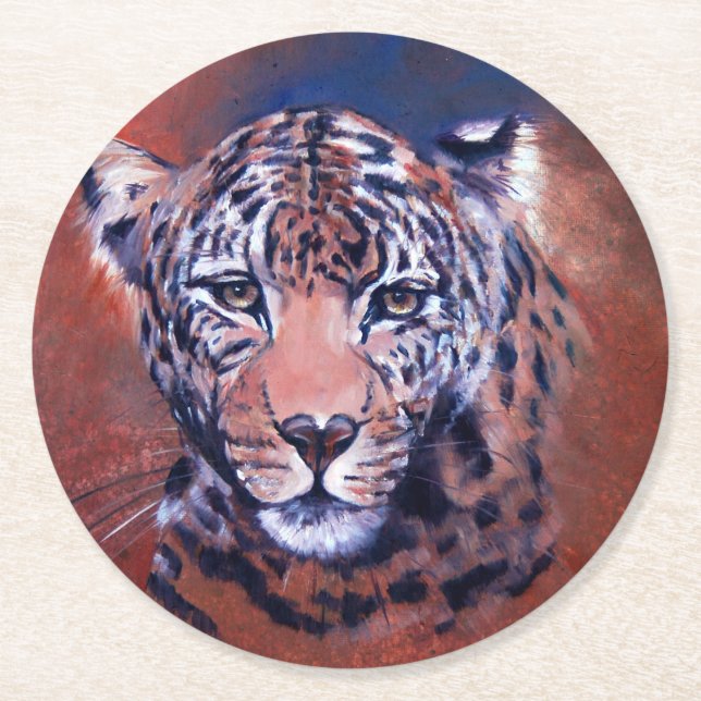 Posavasos Redondo De Papel Red Leopard Coaster (Anverso)