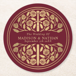 Posavasos Redondo De Papel Red Royal Medieval Sword Wedding