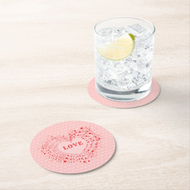 Posavasos Redondo De Papel Red Sparkles Valentine Heart Text Love (In situ)