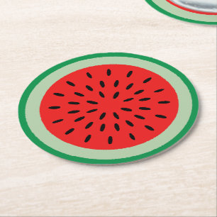 Posavasos Redondo De Papel Red Watermelon Slice Black Seeds Summer Fiesta
