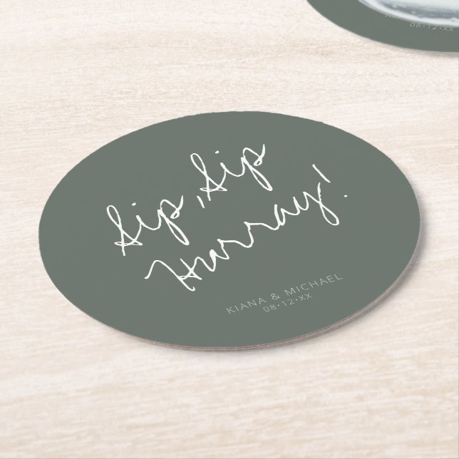 Posavasos Redondo De Papel Reflexiones Boda Hurray Sage Green ID774 (En perspectiva)