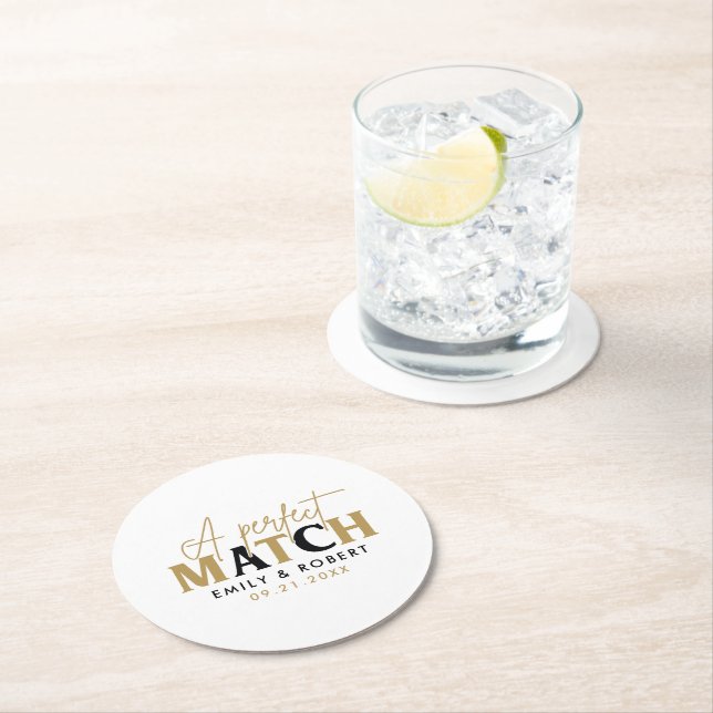 Posavasos Redondo De Papel Regalo de Boda Gold y Black-Perfect Match (In situ)