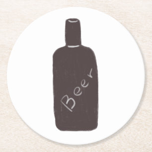 Posavasos Redondo De Papel Regalo de botella de cerveza dibujada a mano minim