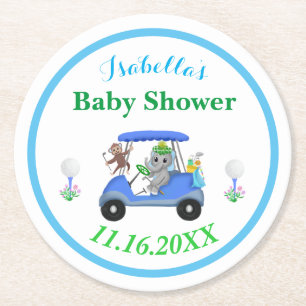 Posavasos Redondo De Papel Regalo para Baby Shower de Niño Elefante y Mono de