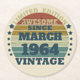 Posavasos Redondo De Papel Regalos de cumpleaños 60 vintage personalizados