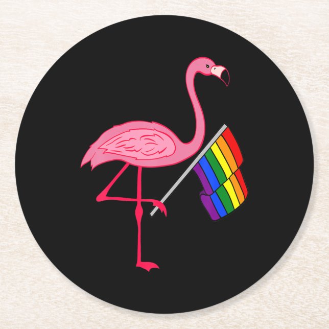 Posavasos Redondo De Papel Regalos del Mes del Orgullo Gay Flamingo Lgbt (Anverso)