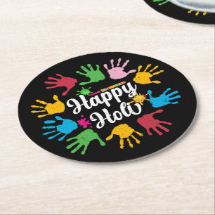 Posavasos Redondo De Papel Regalos felices del Festival Holi Hindú de Manos