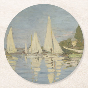 Posavasos Redondo De Papel Regatas en Argenteuil, pintura al óleo, Claude Mon