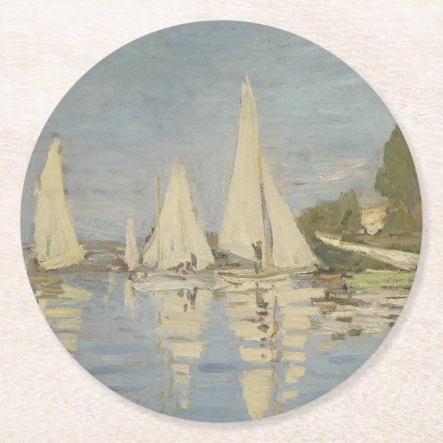 Posavasos Redondo De Papel Regattas at Argenteuil, OIl Painting, Claude Monet (Anverso)