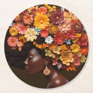 Posavasos Redondo De Papel Reina negra sista Melanin Mujer Chica negra Magia