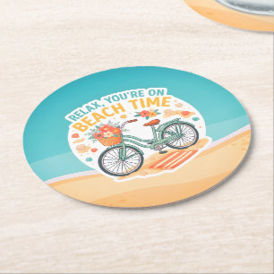 Posavasos Redondo De Papel Relájate, Estás en Hora de Playa