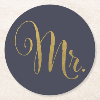 Posavasos Redondo De Papel Relieve metalizado dorado suyo Sr. y Sra. Matching