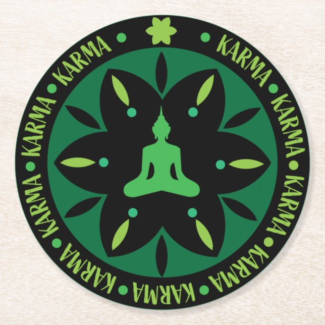 Posavasos Redondo De Papel Religión budista de Karma - Budismo Seis saltos (Anverso)