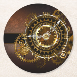 Posavasos Redondo De Papel Reloj de vapor con engranajes antiguos