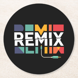Posavasos Redondo De Papel Remix de Audio | Gráfico Geométrico Retro de Músic
