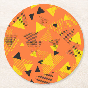 Posavasos Redondo De Papel Resumen arte moderno triángulos Naranja negro amar