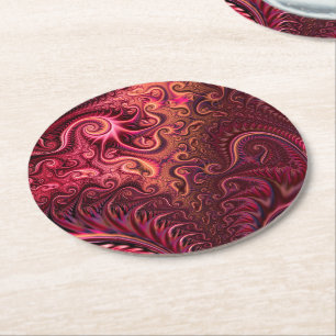 Posavasos Redondo De Papel Resumen Colorido Burgundy Carmine Spiral Patrón