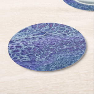 Posavasos Redondo De Papel Resumen de acrílico azul y violeta arte fluido