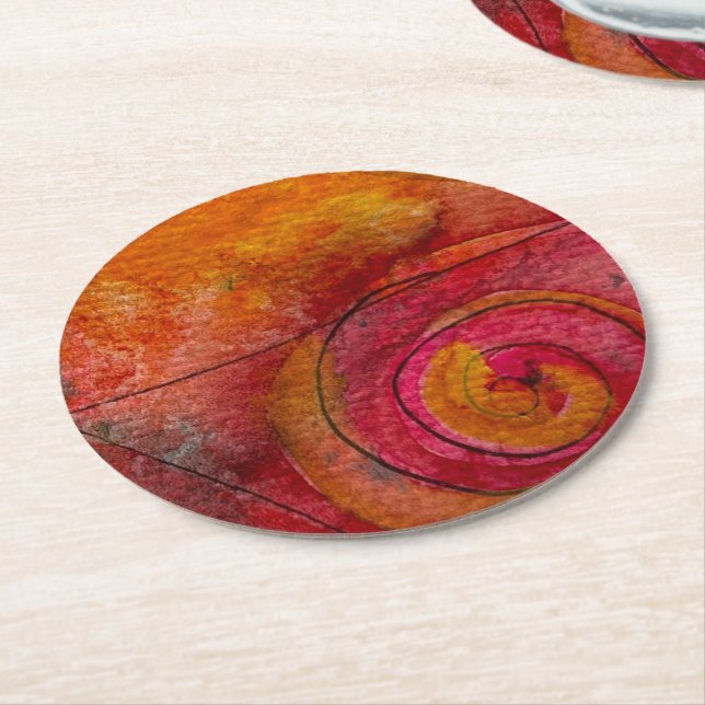 Posavasos Redondo De Papel Resumen de arte de acuarela y patrón de Bonito de  (En perspectiva)