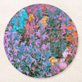 Posavasos Redondo De Papel Resumen de color rosa, verde rosado y follaje de j