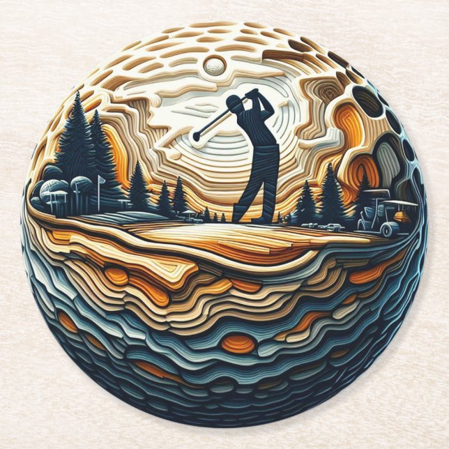 Posavasos Redondo De Papel Resumen De Golfer En Golf Ball Circular Golfing Ar (Anverso)