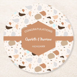 Posavasos Redondo De Papel Resumen de Terrazzo Earthy Modern