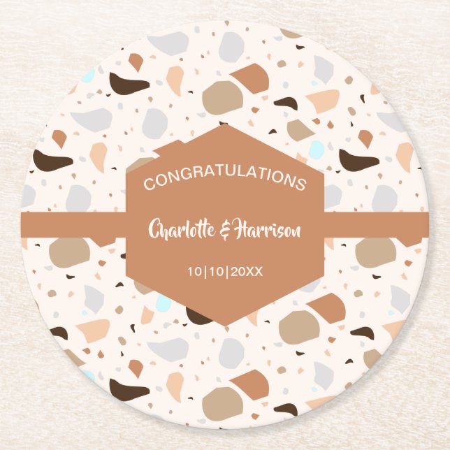 Posavasos Redondo De Papel Resumen de Terrazzo Earthy Modern (Anverso)