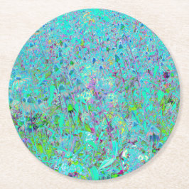 Posavasos Redondo De Papel Resumen del Jardín Verde y Morado de las Flores de