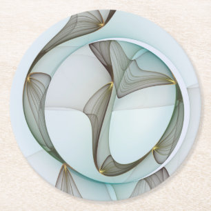 Posavasos Redondo De Papel Resumen Elegancia dorada turquesa moderna