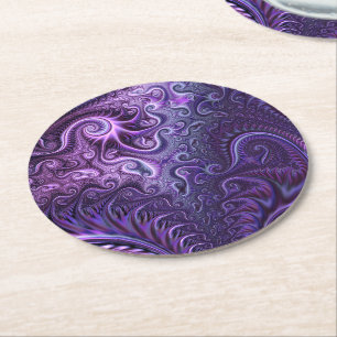 Posavasos Redondo De Papel Resumen Lílago colorido y patrón espiral violeta