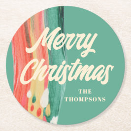 Posavasos Redondo De Papel Resumen nombre personalizado de navidad moderna
