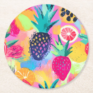 Posavasos Redondo De Papel Resumen Paraíso Fiesta de Fruta Tropical