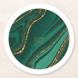 Posavasos Redondo De Papel Resumen Purpurina Strata Boda Green ID903