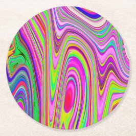 Posavasos Redondo De Papel Resumen rocoso amarillo y rosa Groovy arte retro